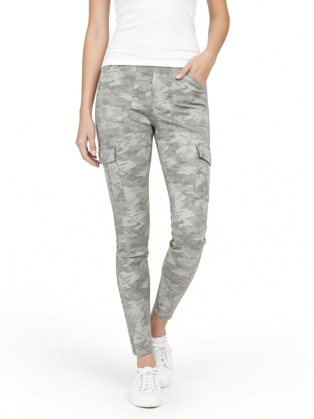SPANX Stretch Twill Ankle Cargo Pants Stone Wash Camo Sz M TALL High Rise NWOT